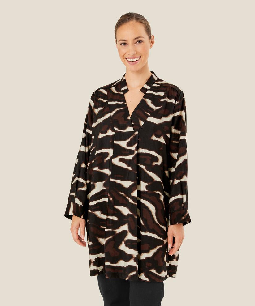 tunique en viscose avec col V et col mao, Coffee Bean