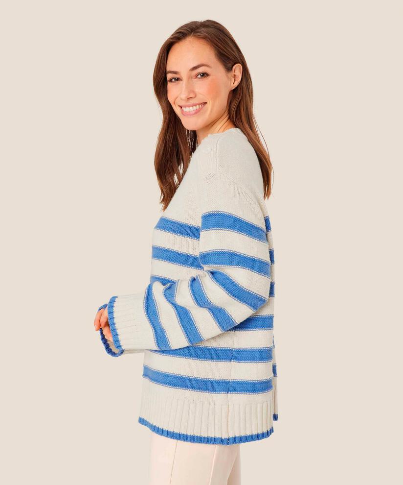 pull en maille avec bouton sur l'épaule, BlueB/Whc