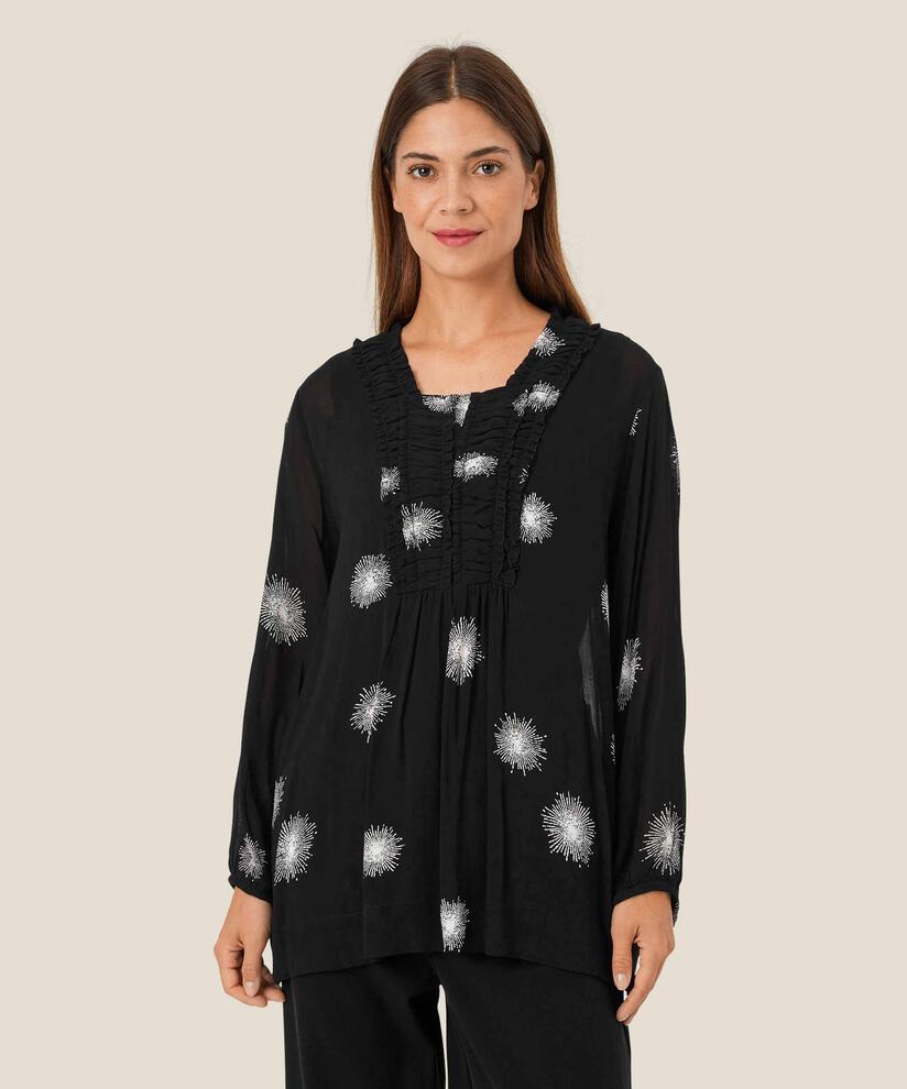 blouse en viscose transparente avec détails volants, Black