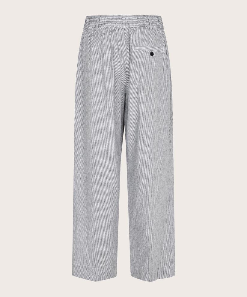 pantalon rayé en mélange de lin avec élastique au dos, Black