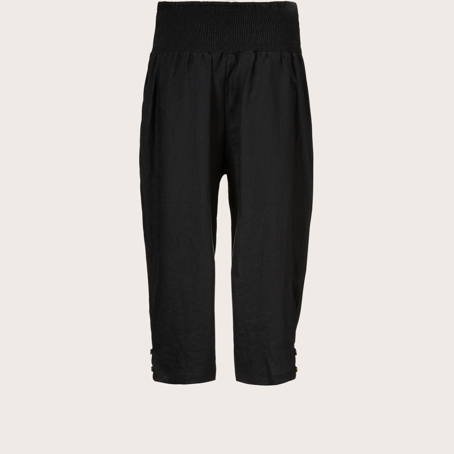pantalon en lin avec large &eacute;lastique smock&eacute; au dos, Black