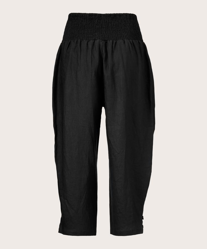 pantalon en lin avec large élastique smocké au dos, Black