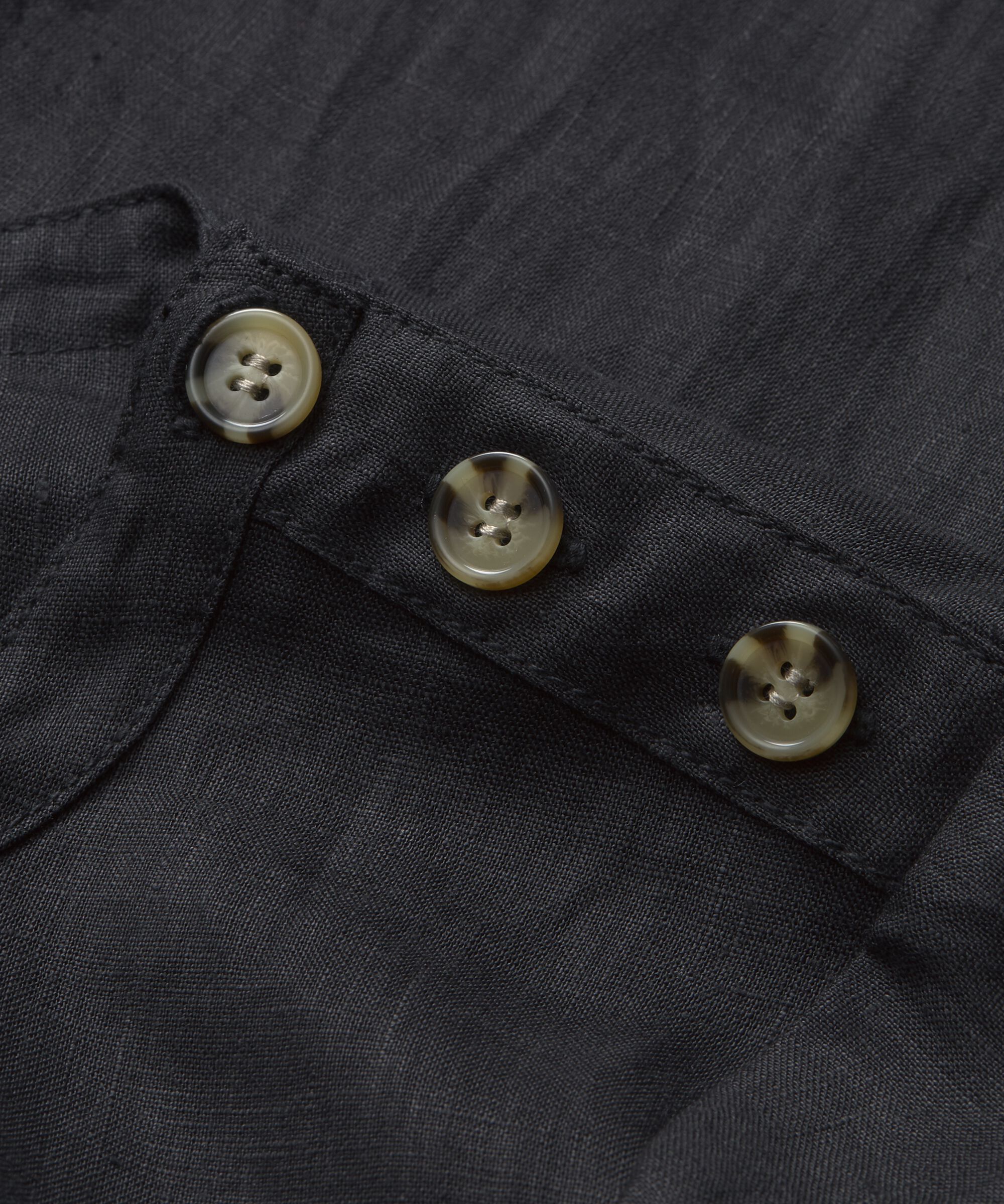 robe à manches courtes en lin avec bouton, Black