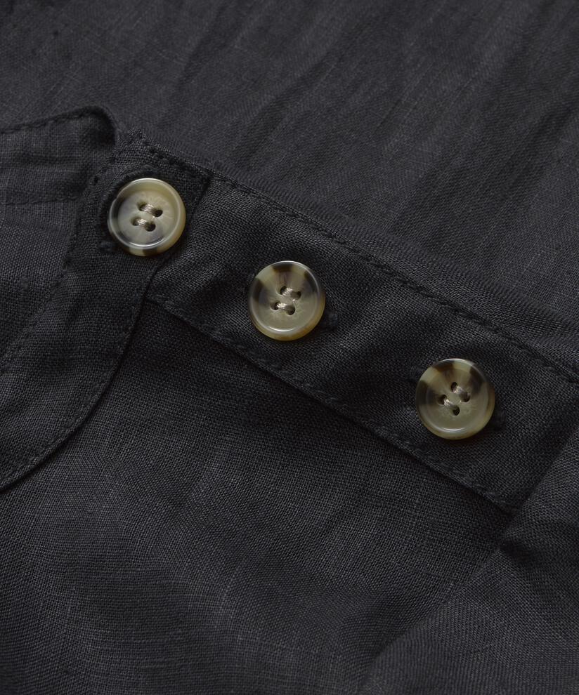 robe à manches courtes en lin avec bouton, Black