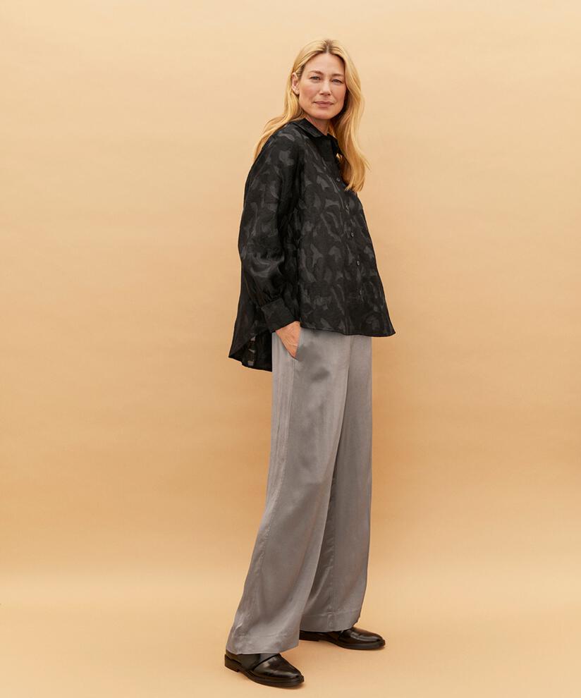 chemise tissée en jacquard avec drapés au dos, Black