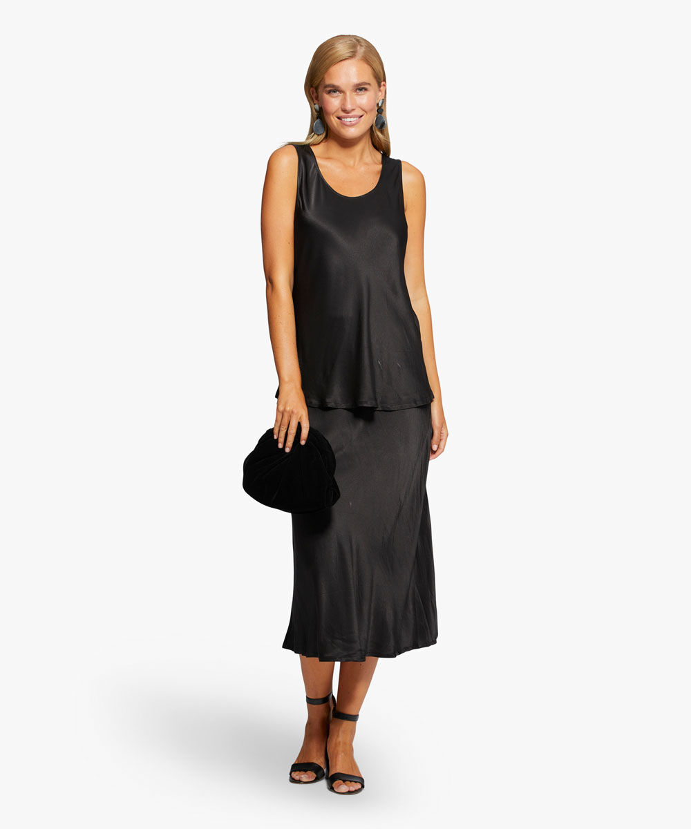 jupe en satin avec &eacute;lastique &eacute;troit &agrave; la taille, Black