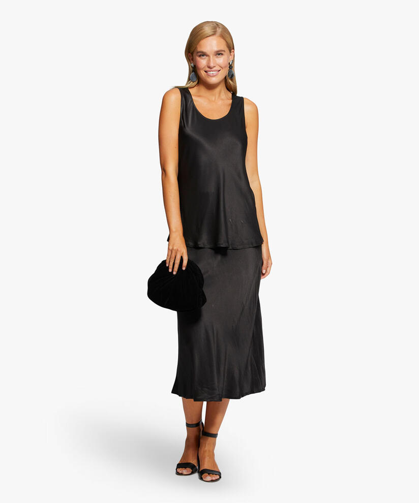 jupe en satin avec élastique étroit à la taille, Black