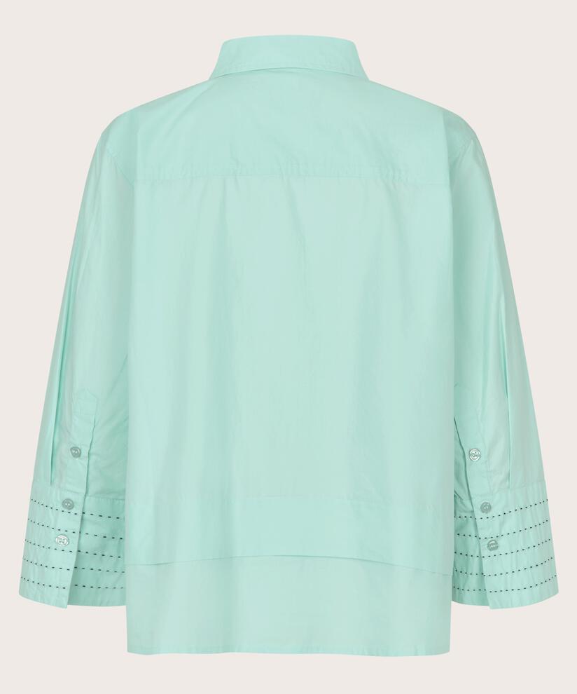 chemise en coton avec surpiqûres contrastées sur les manches, P. Turquoise