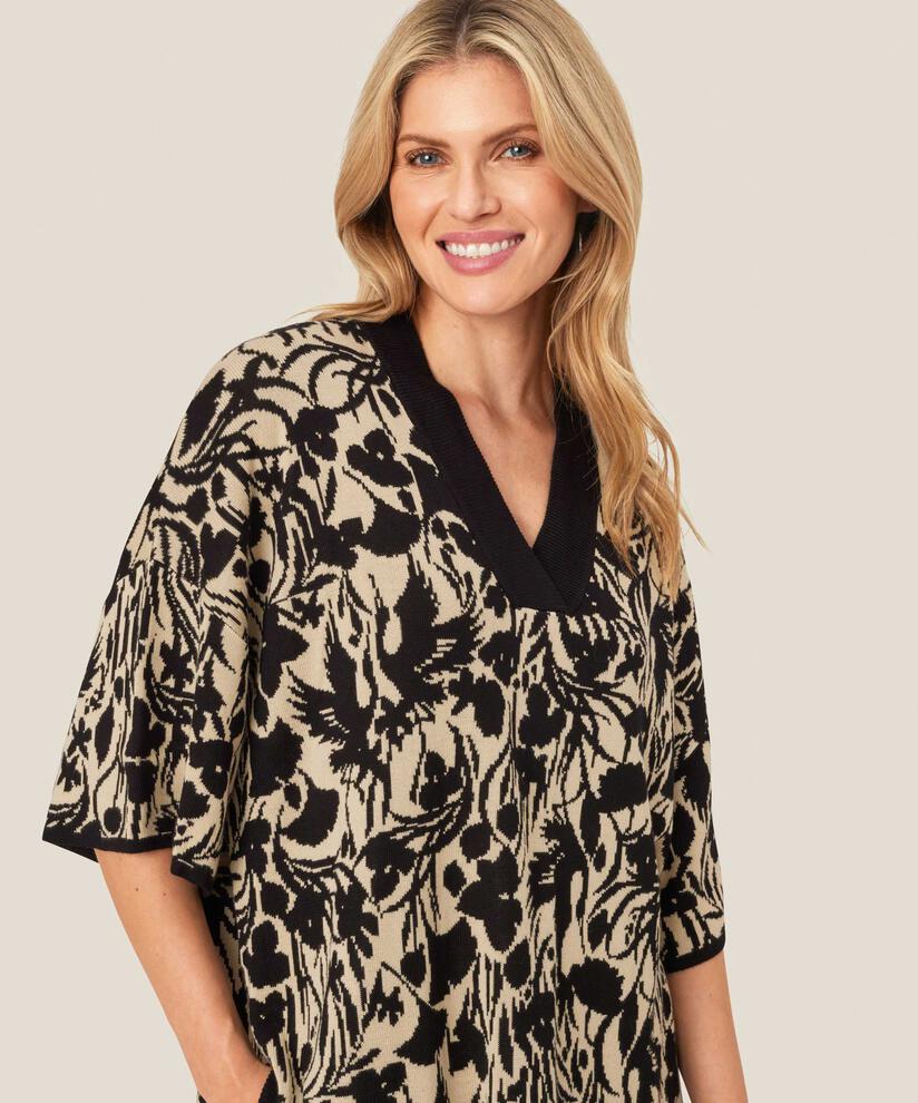 pull en maille fleurie avec encolure contrastée, Black