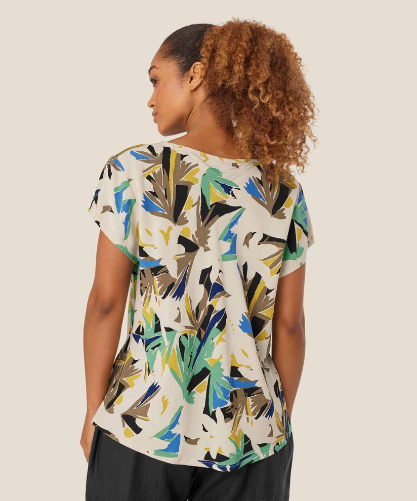 top en viscose imprimé à col v, Dusky Green