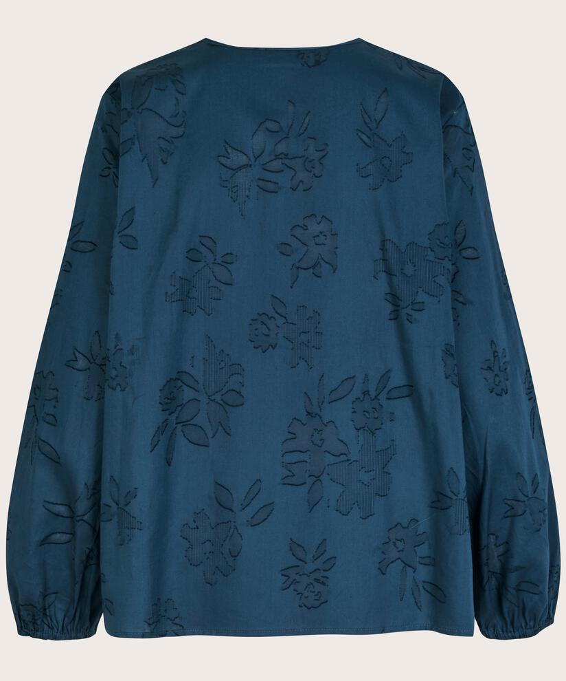 blouse en coton avec imprimé tissé et lien, Moonlit Ocean