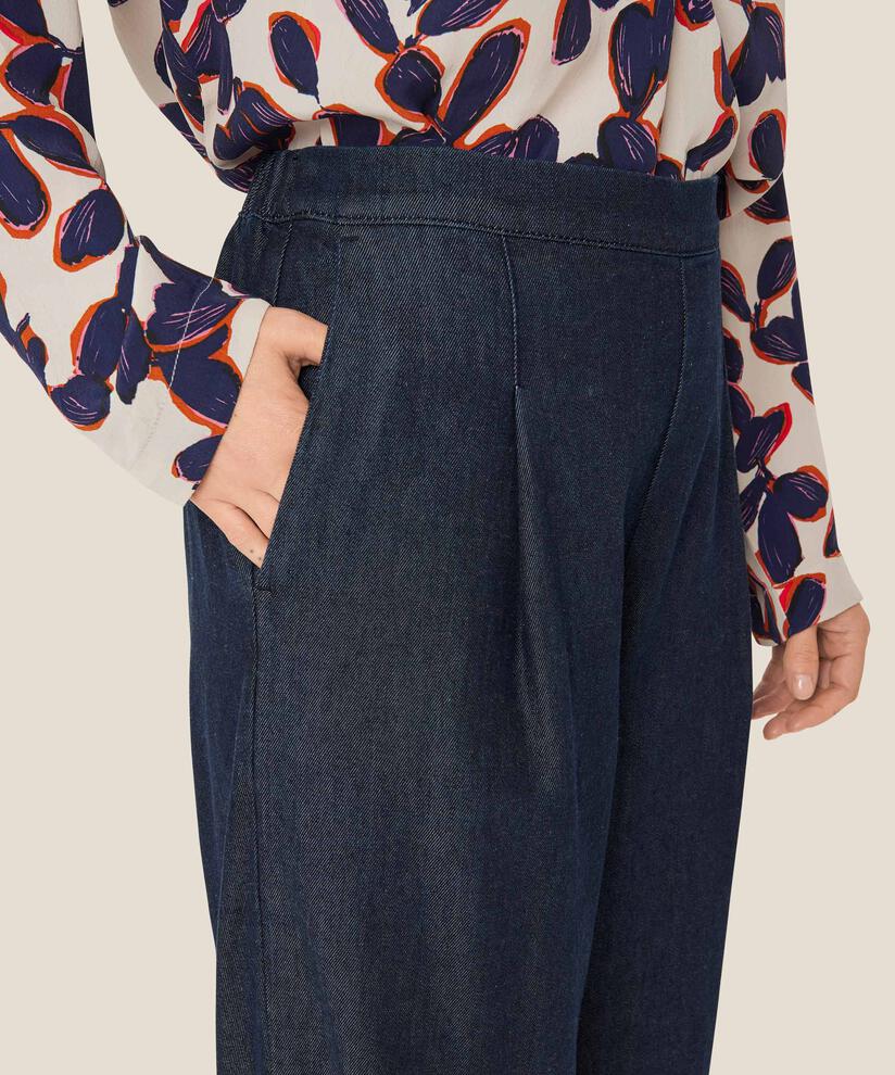 pantalon en jean avec taille élastique et poches fendues, Dark Denim