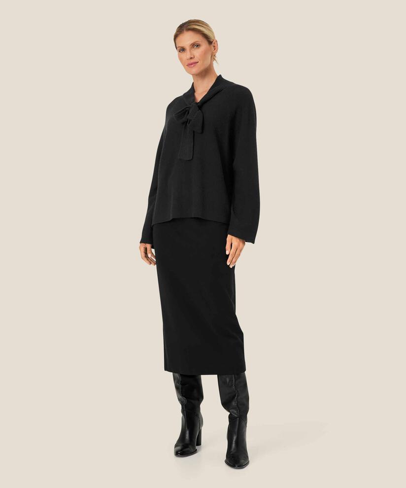 blouse en maille de laine avec liens au cou, Black