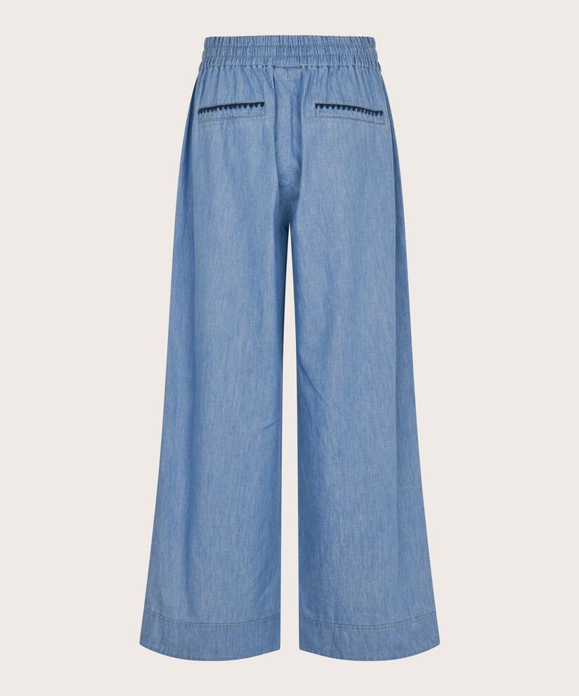 pantalon en denim souple avec ceinture élastique avec lien, Blue Denim