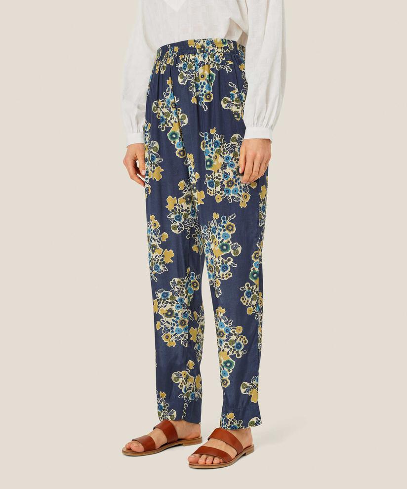 pantalon fleuri en viscose avec taille élastique, Mood Indigo