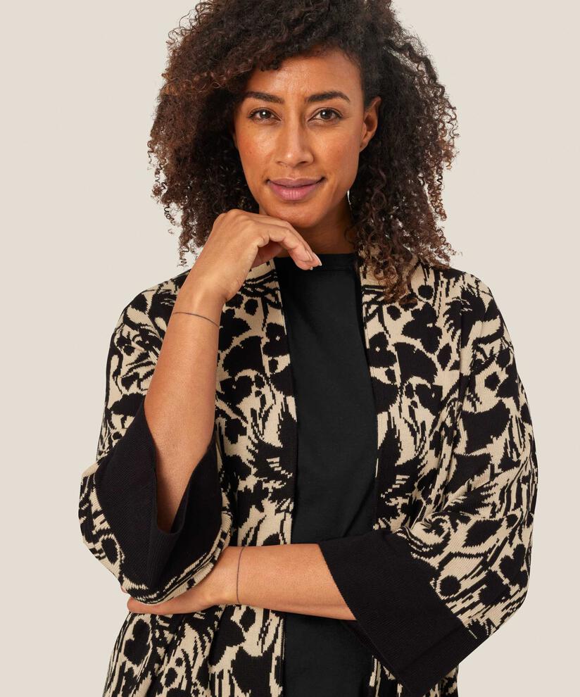cardigan ouvert avec motif tricoté et bord contrasté, Black