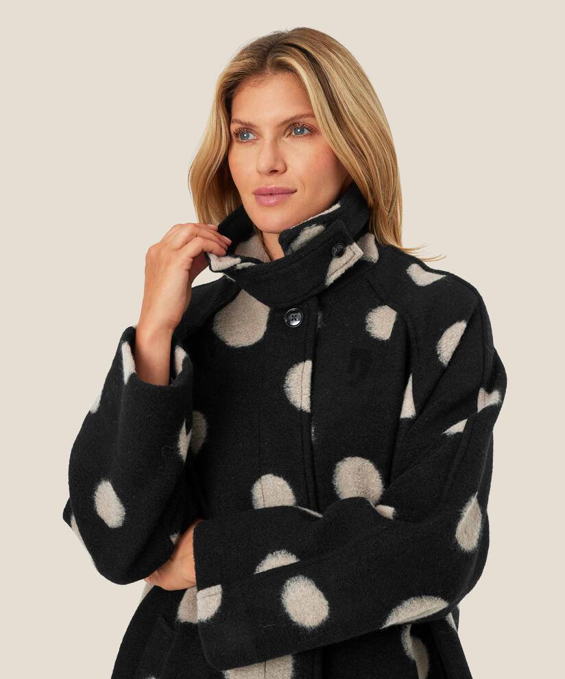 manteau en laine avec détail boutonné au cou, Black