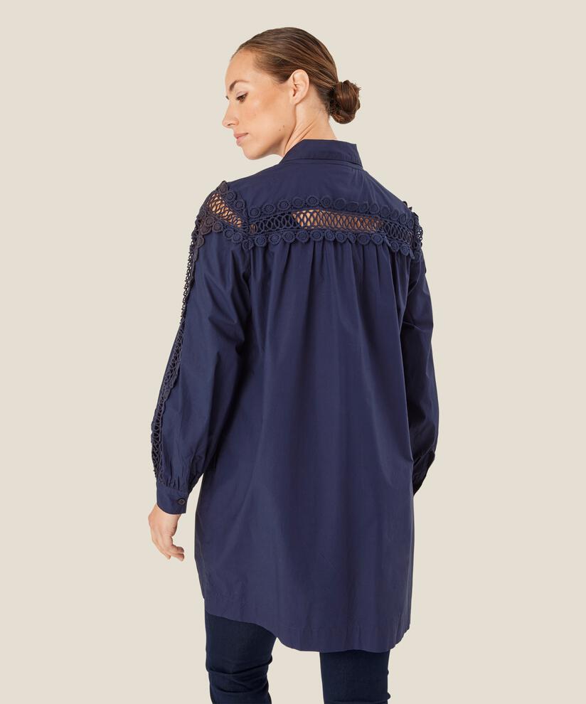 tunique en coton avec détails en dentelle et poches fendues, Maritime Blue