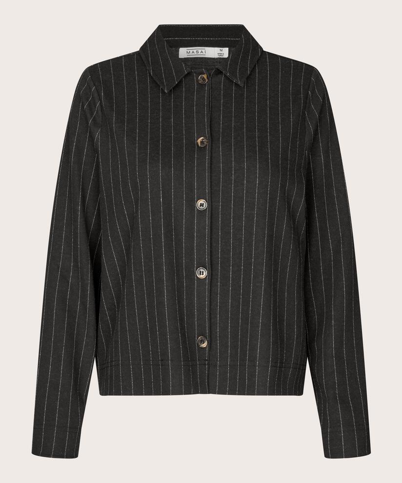 veste chemise à rayures en jersey, Black