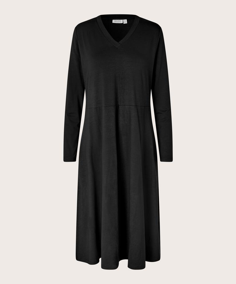 Robe En Jersey À Manches Longues Et Poches Fendues, Black