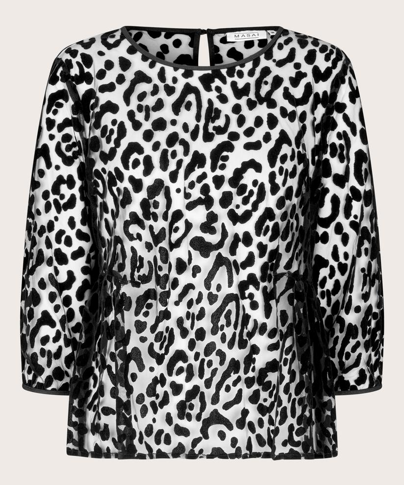 blouse en tulle doux avec motif tissé, Black