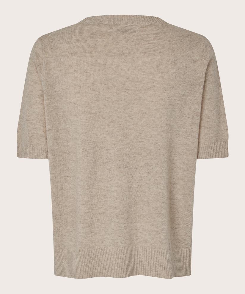 pull à manches courtes en laine mélangée, Beige melange