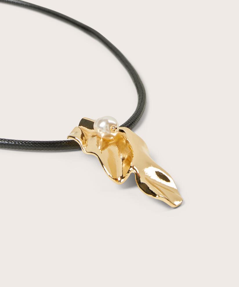 collier en simili cuir avec pendentif doré, Gold