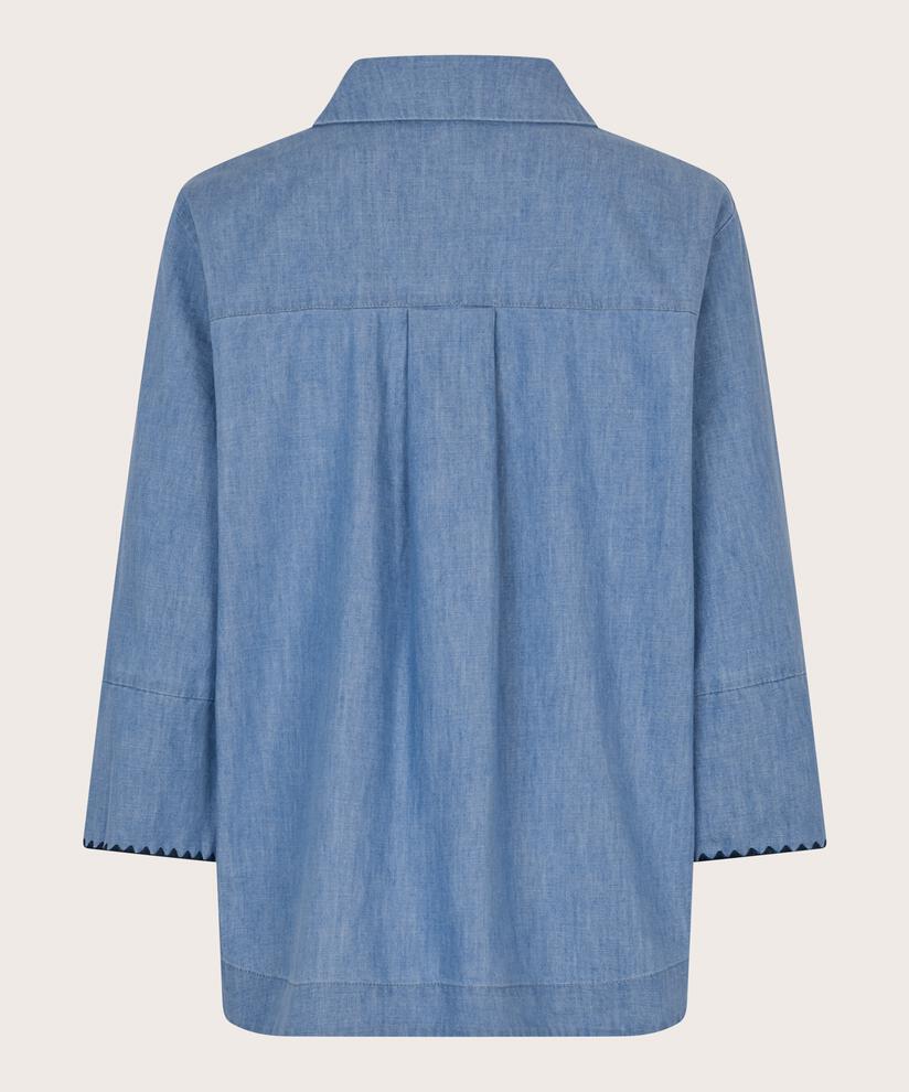 veste chemise en jean avec détails tissés, Blue Denim