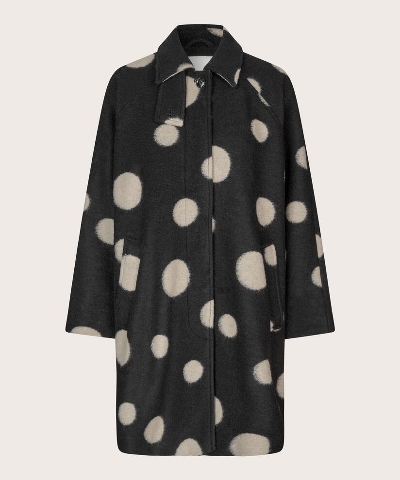 manteau en laine avec détail boutonné au cou, Black