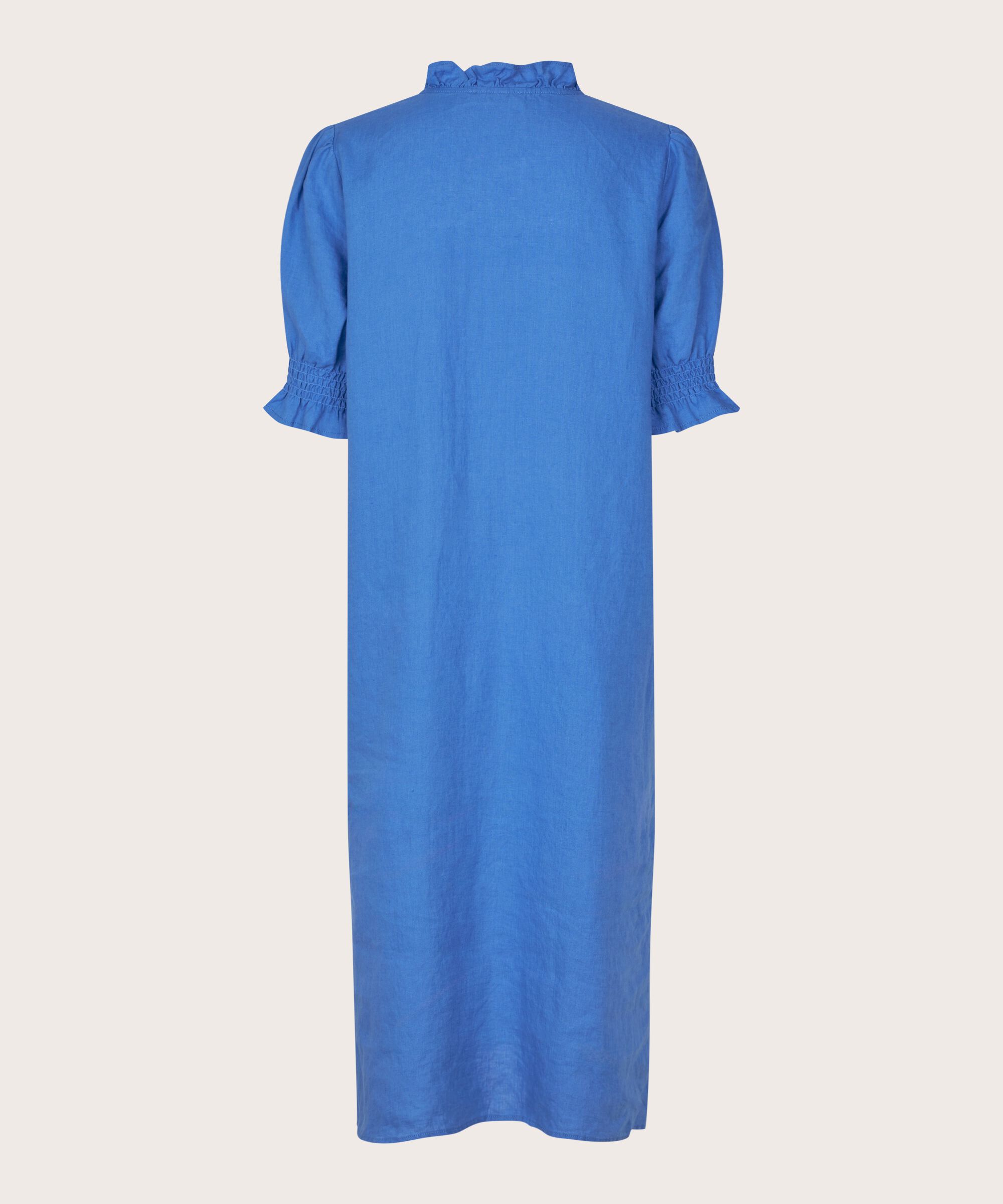 robe en lin à manches courtes et décolleté à volants, Nebulas Blue