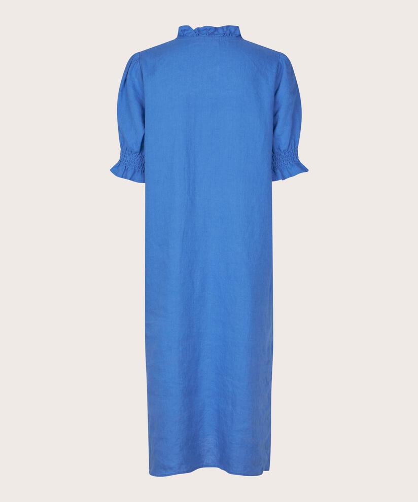 robe en lin à manches courtes et décolleté à volants, Nebulas Blue