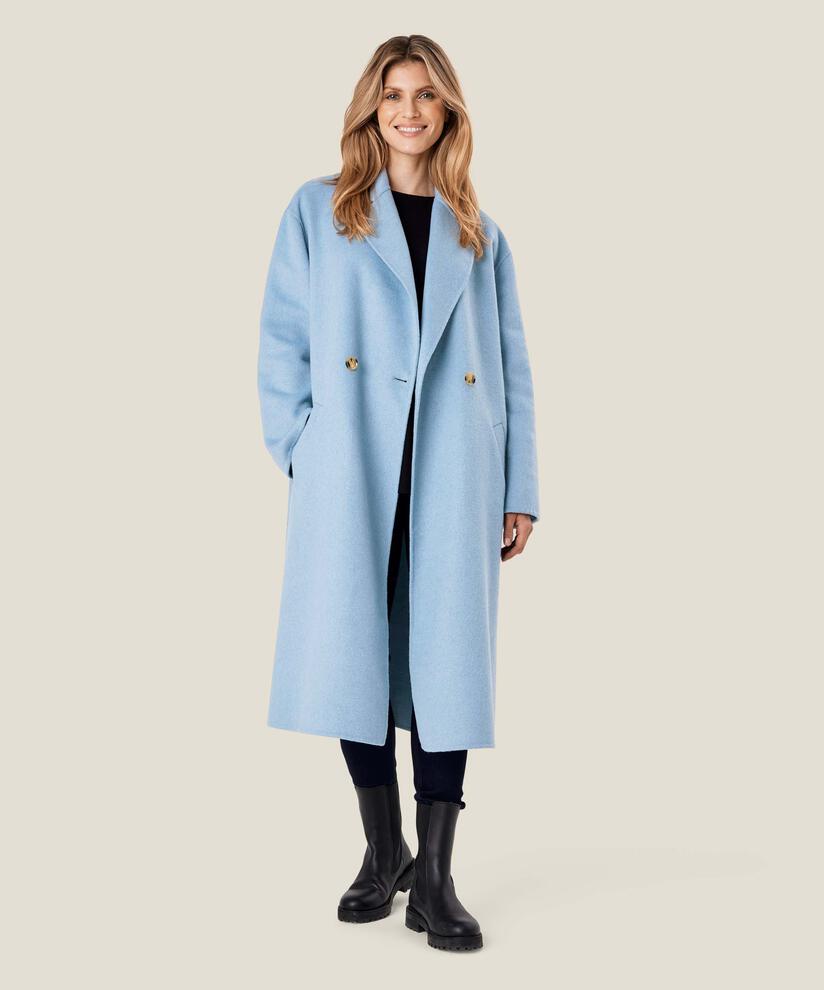 manteau long en laine avec liens, Ashley Blue