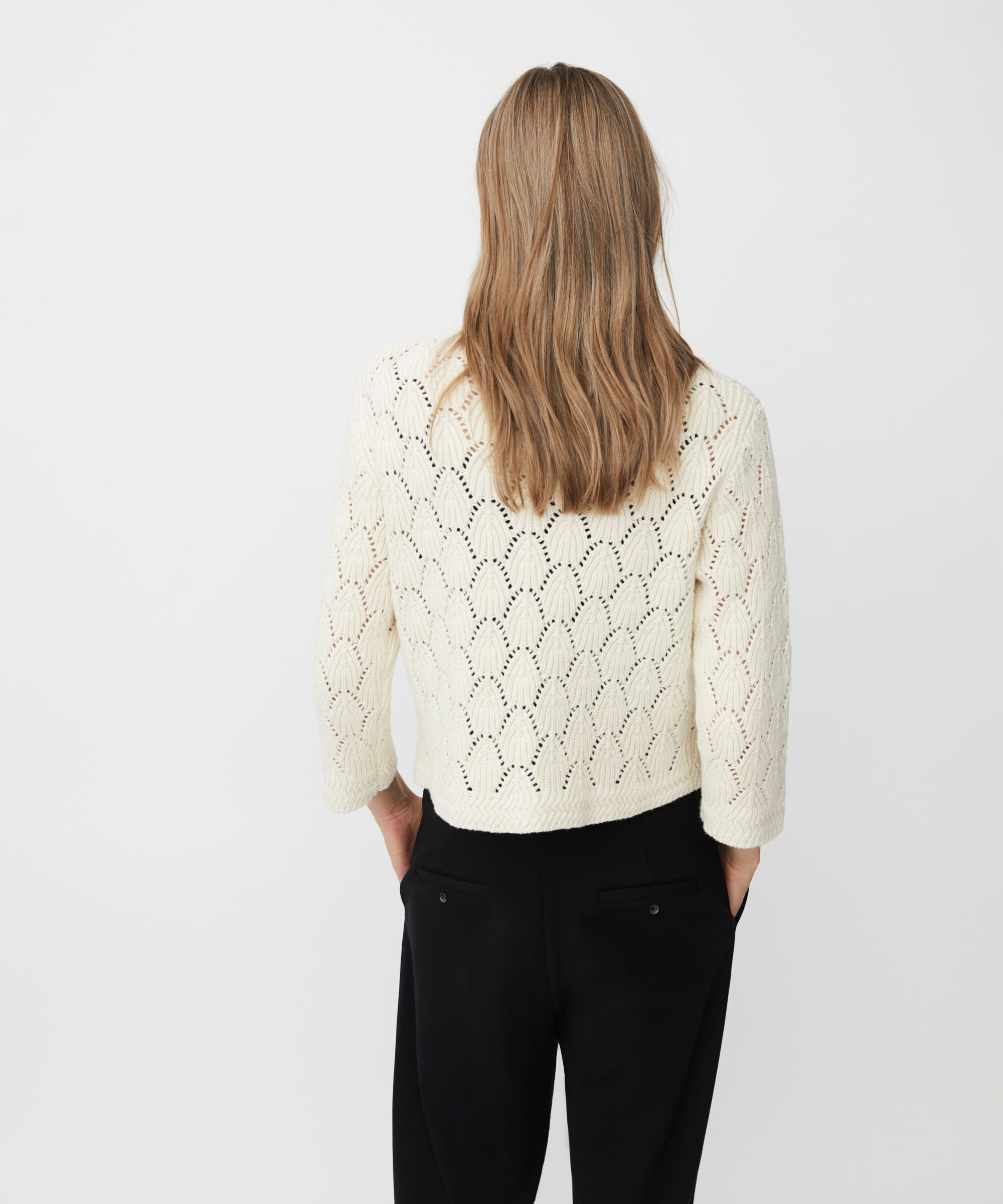 cardigan en coton mélangé avec motif en dentelle, Whitecap