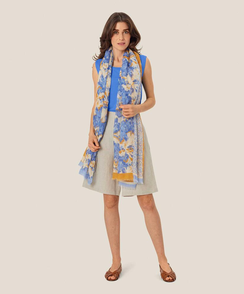 écharpe en mélange de lin à motifs, Nebulas Blue