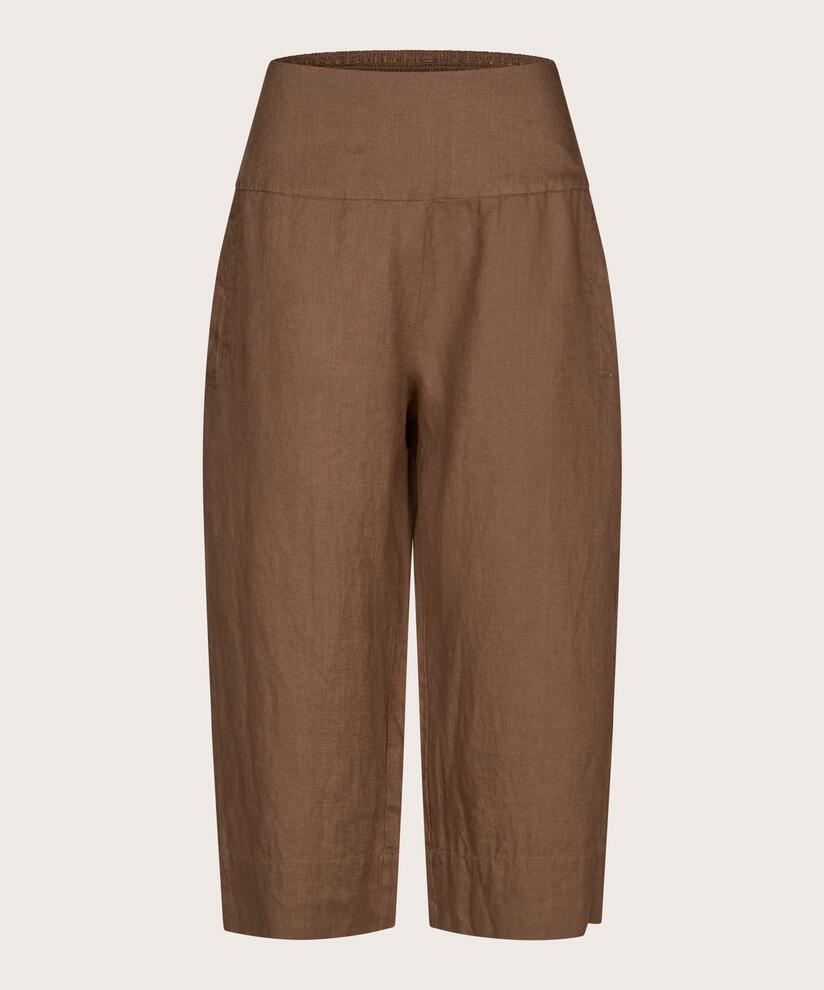 pantalon droit en lin avec smocké au dos, Chestnut