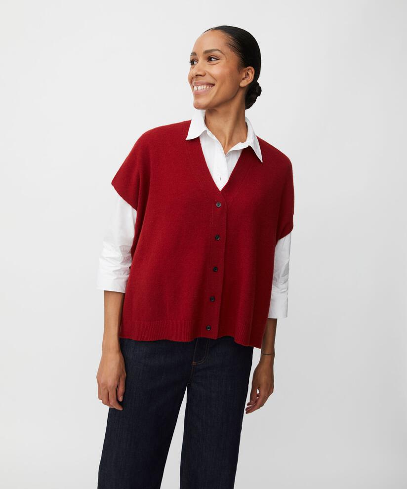 cardigan en laine à manches courtes, Red Dahlia