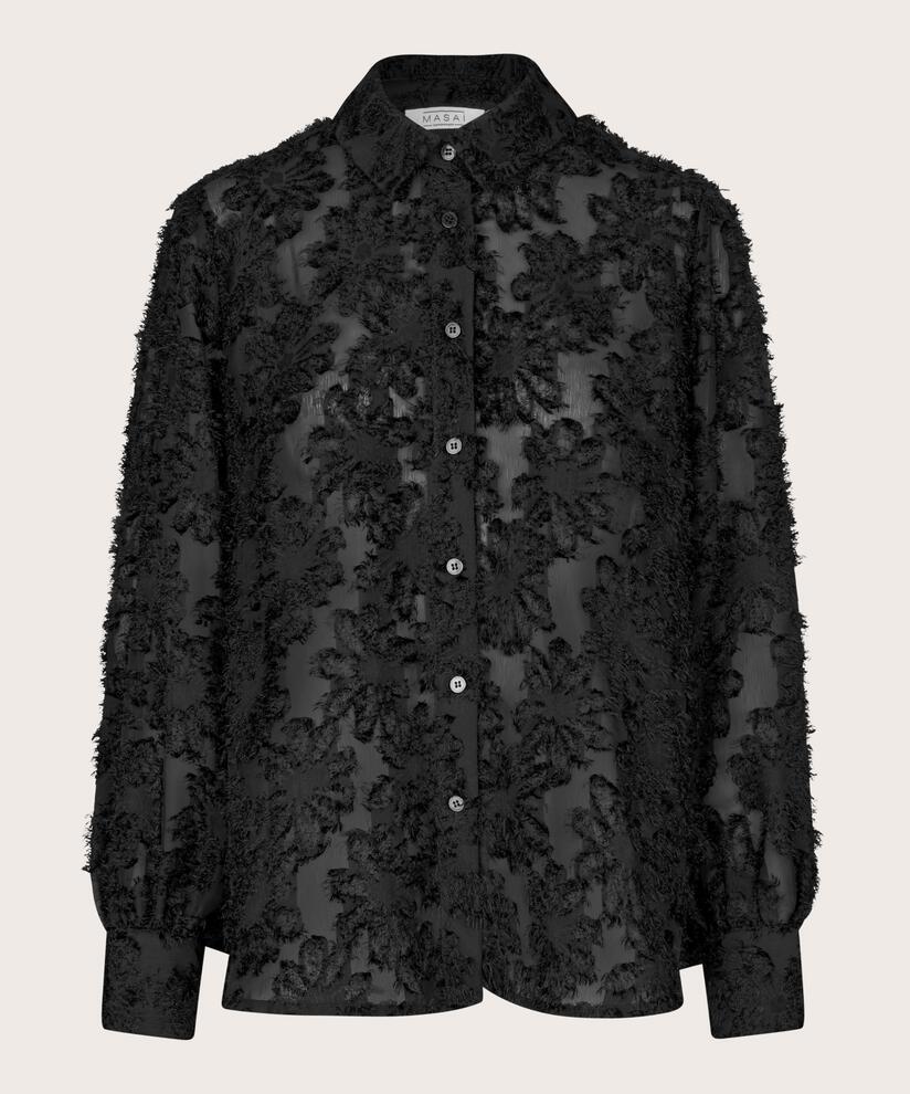 chemise transparente à fleurs tissées, Black