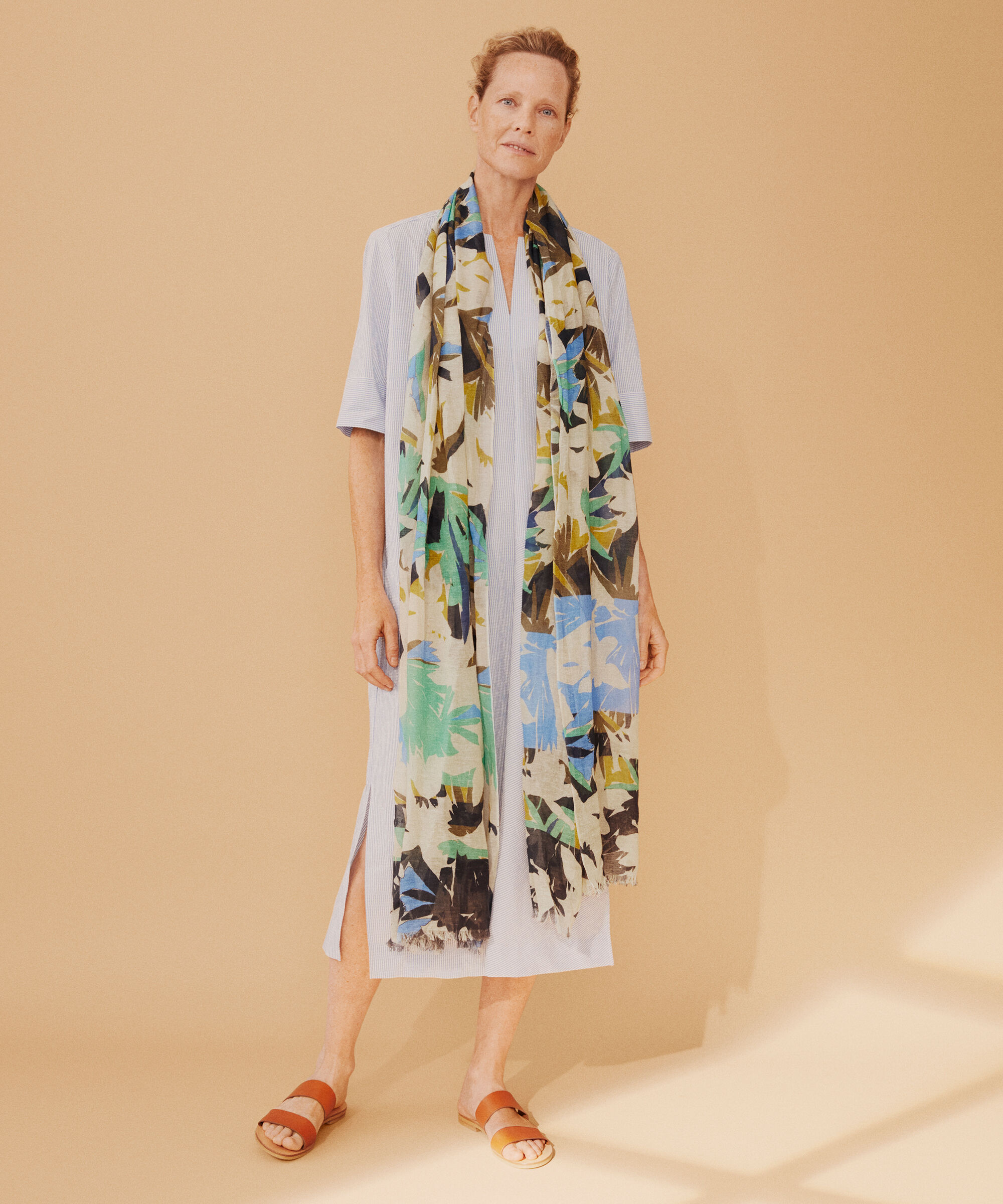 robe en coton ray&eacute; avec fente au cou, Marina