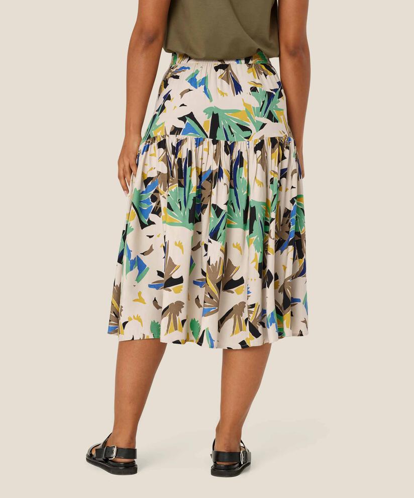 jupe en viscose imprimée avec taille élastique, Dusky Green