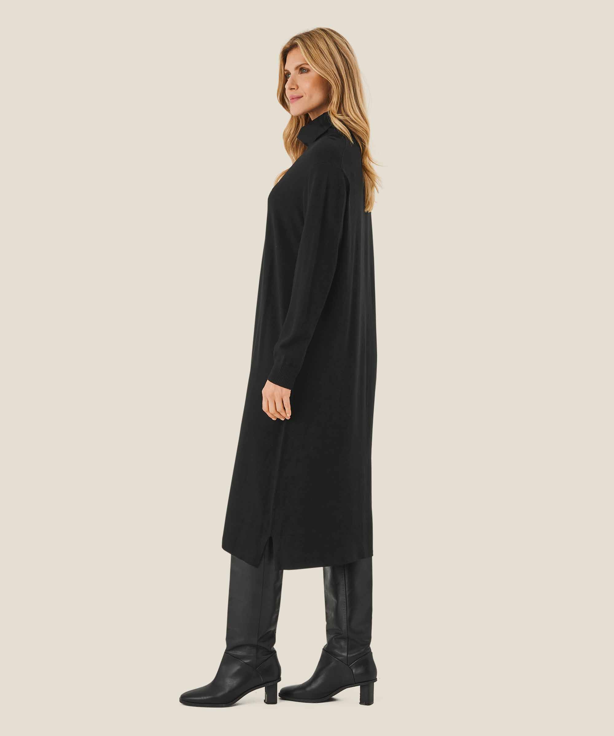 robe en maille avec col roulé et fentes, Black
