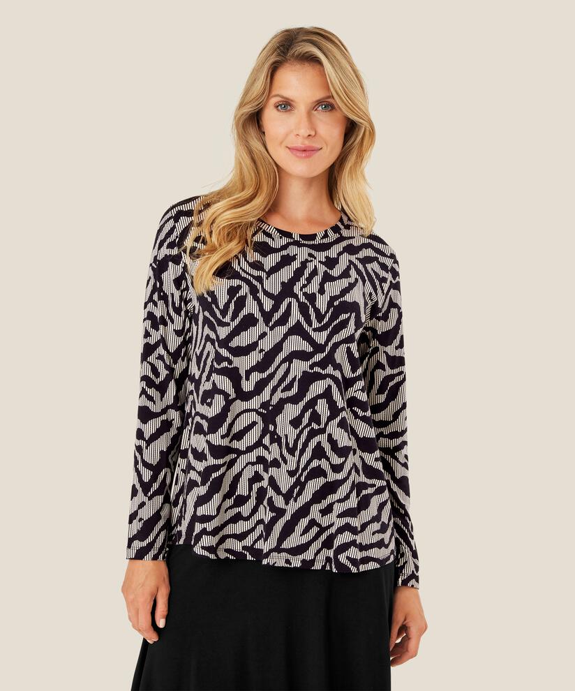 top en jersey imprimé à col rond, Black