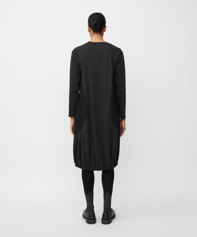 robe à manches longues en jersey et popeline de coton, Black