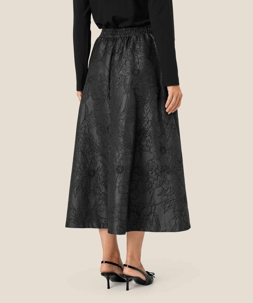 jupe à imprimé floral tissé et taille élastiquée, Black