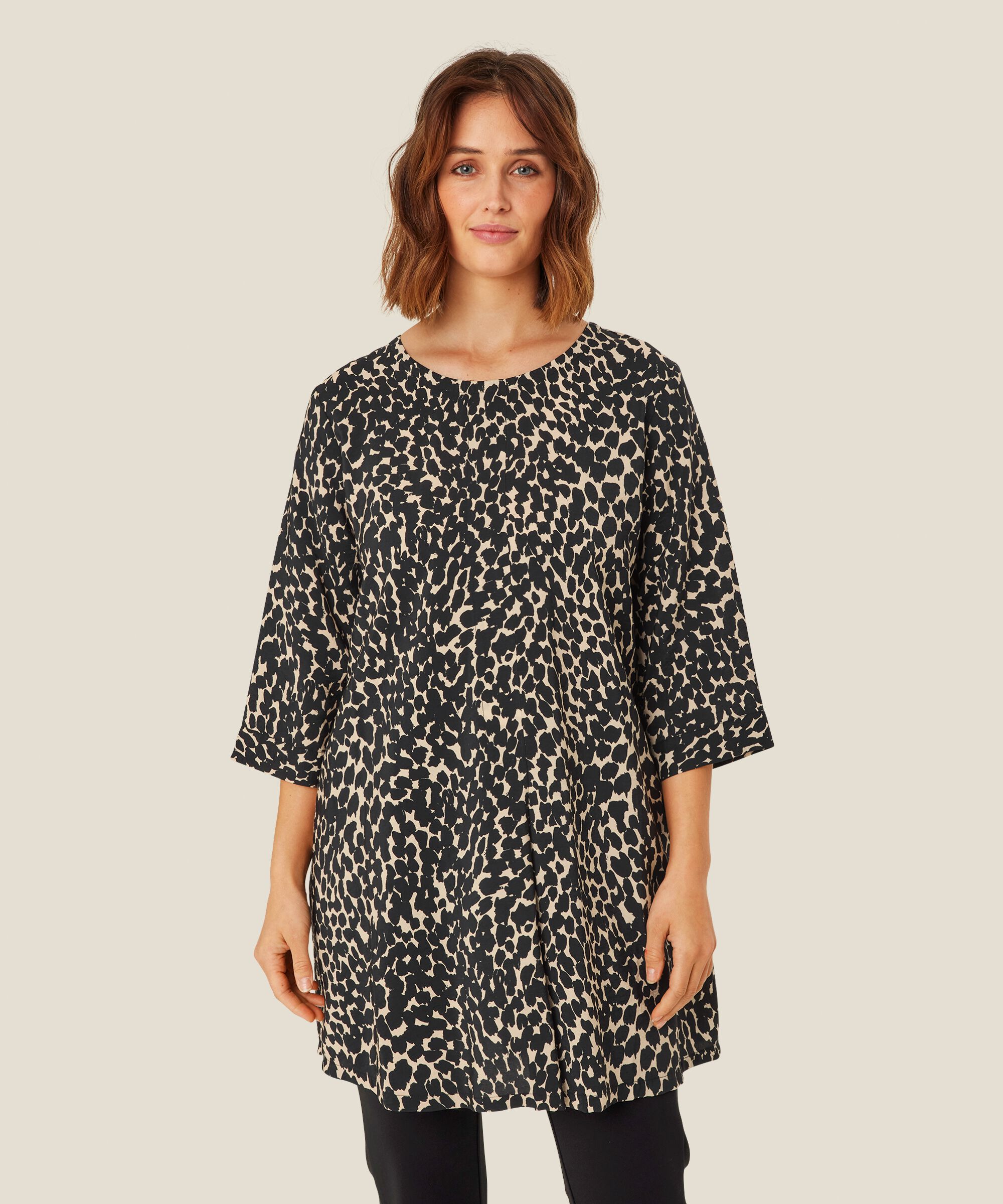 tunique en viscose imprimée à manches 3/4, Black