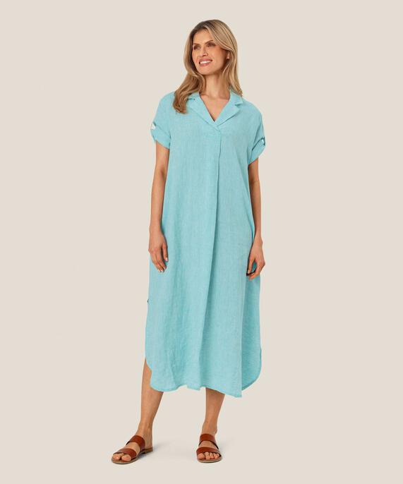 robe en lin avec poches fendues et fente latérale, Aqua