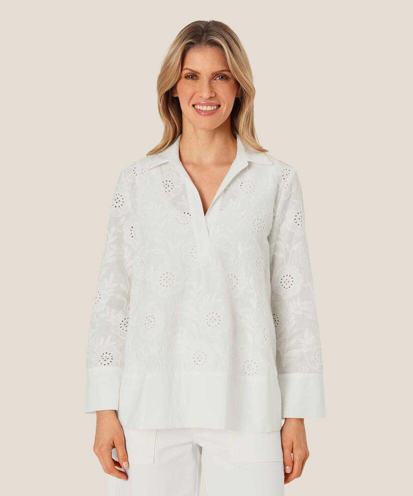 blouse en broderie anglaise avec col en V profond, White