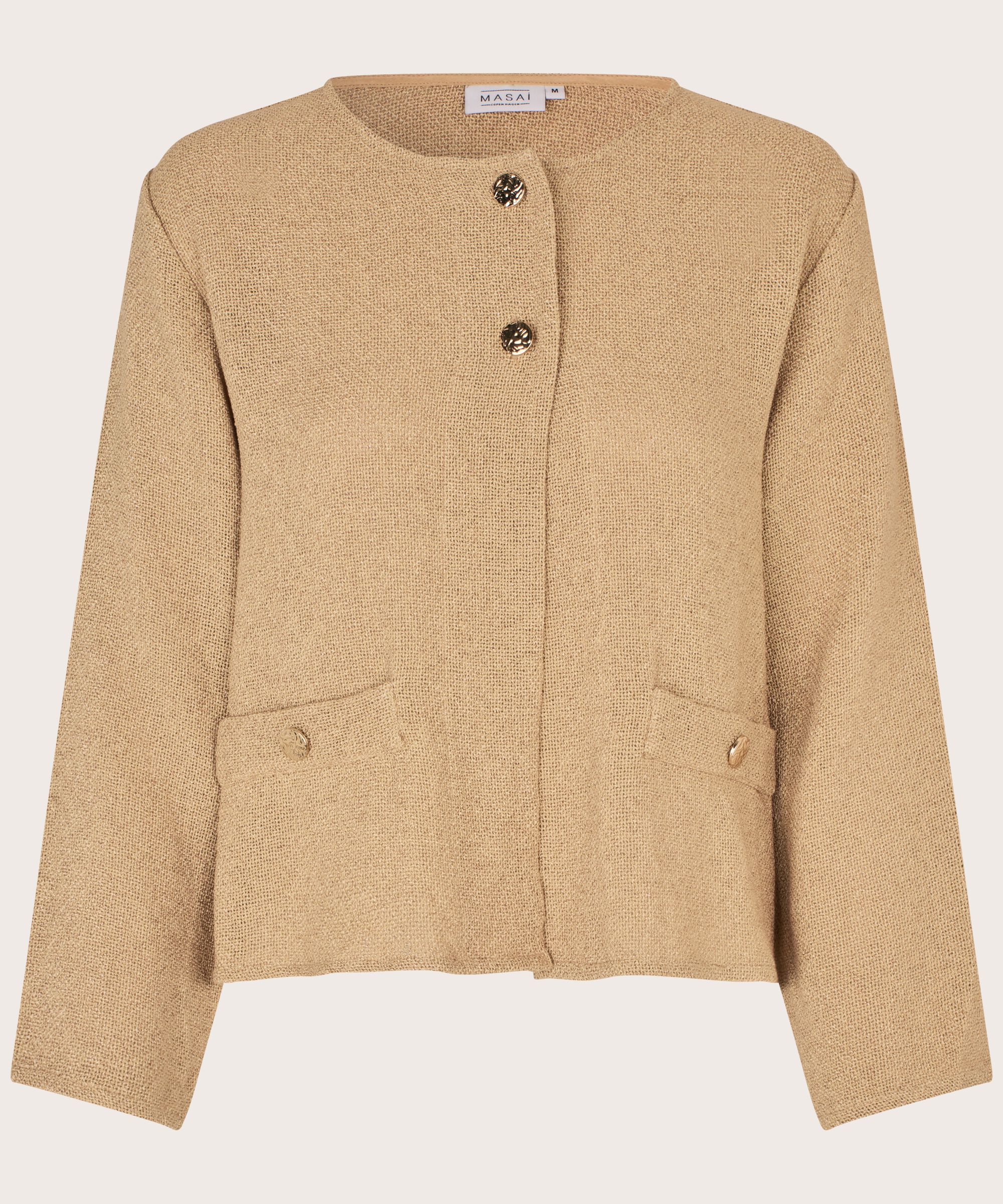 veste bouclée avec poches et boutons dorés, Travertine