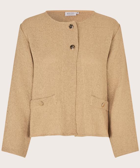 veste bouclée avec poches et boutons dorés, Travertine