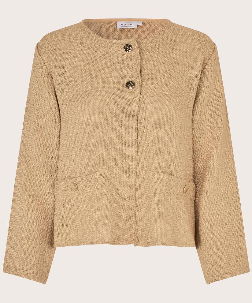 veste bouclée avec poches et boutons dorés, Travertine