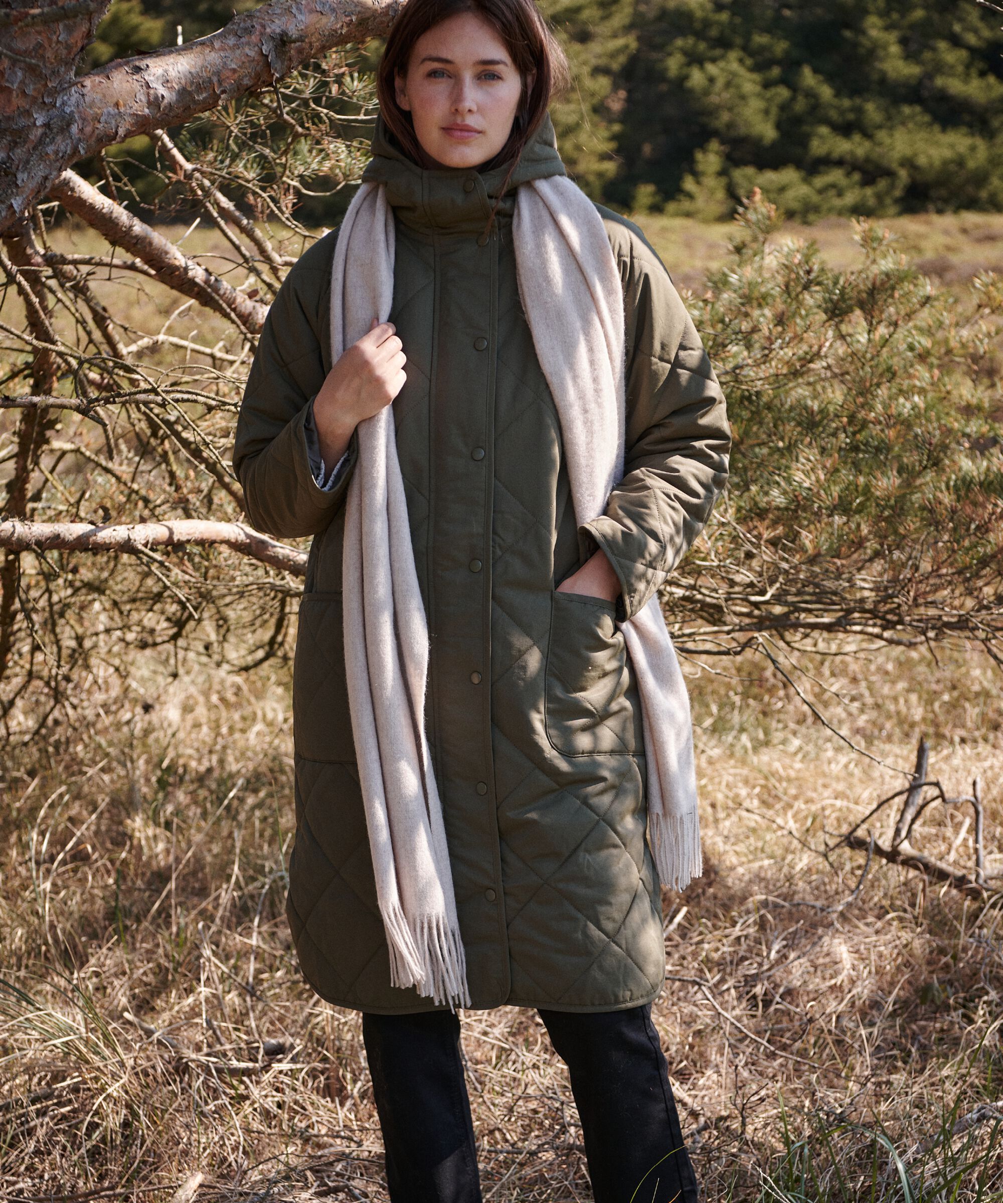 grande écharpe en laine à franges, L beige mel